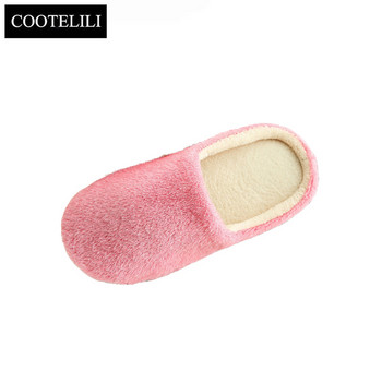 COOTELILI Дамски домашни чехли с плоски обувки от изкуствена кожа Зимни обувки Топли обувки за жени Базови чехли 36-45
