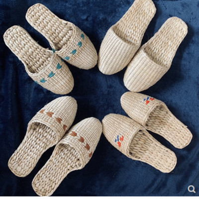 Unisex Tobogan od konoplje Izrezi Cipele za pletenje trave Okrugli prsti Novonastale ručno izrađene papuče za masažu Slama Prirodno bež Široke noge 44-3