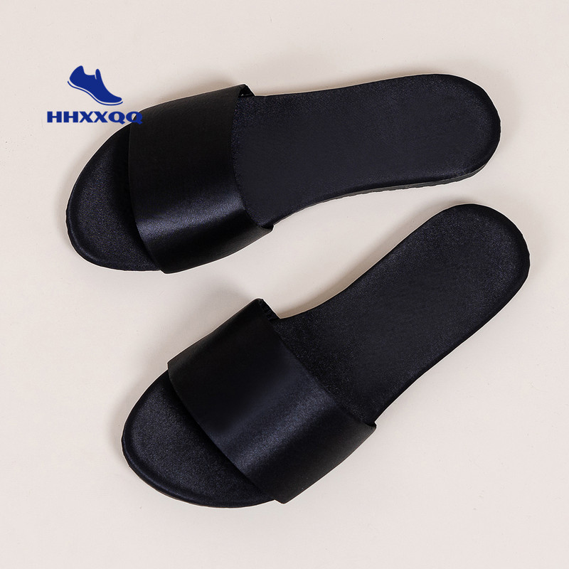 Crvene ženske papuče Ljeto 2022. Nove retro crvene satenske ravne papuče Ženske sandale velike veličine s jednom riječi Ženske modne cipele