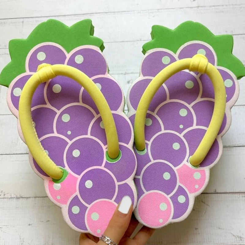 Zabavni dizajn voćnog uzorka Ženske japanke s uzorkom grožđa Ženske papuče od elegantne tkanine Ženske cipele Onesize Tobogani za djevojčice