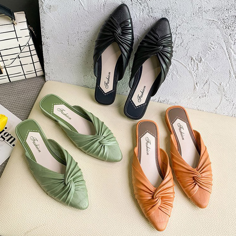 Plus veličina 41 Ženske papuče sa šiljatim prstima Mule cipele za slobodno vrijeme Narančaste naramenice Ženske ravne papuče zapatos mujer 9024N