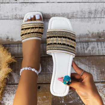 Дамски нови плоски плажни чехли Дамски външни ежедневни джапанки 2023 Летни дизайнерски отворени пръсти Дамски обувки в бохемски стил