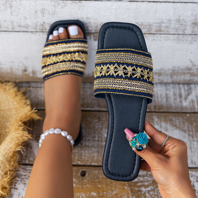 Pantofi de plajă noi pentru femei, papuci de plajă pentru exterior, șlapi casual pentru femei, pantofi de damă de designer de vară 2023, cu vârf deschis, în stil boem