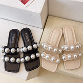 Comemore Ljeto 2023. Ravne cipele Ženske otvorene prste Velike veličine Ženske papuče za plažu s biserom Ženske navlake Ženske japanke 41
