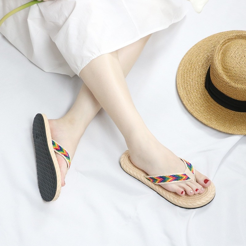 Ljetne japanke Ženske papuče Nove cipele za plažu 2023. Boemska haljina Ravne navlake Ležerno tkanje Ženske japanke Dizajnerske dame