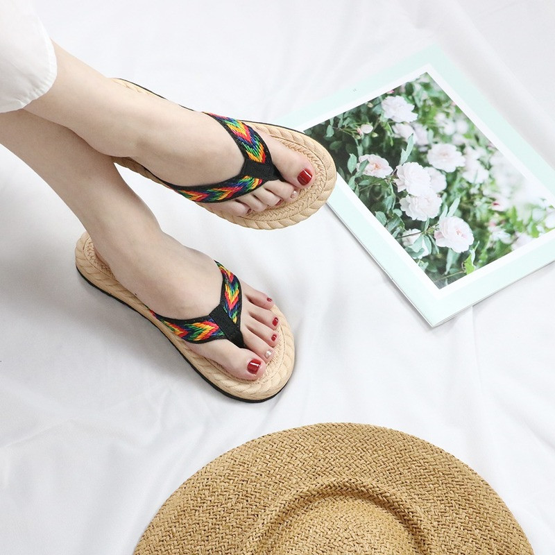 Ljetne japanke Ženske papuče Nove cipele za plažu 2023. Boemska haljina Ravne navlake Ležerno tkanje Ženske japanke Dizajnerske dame