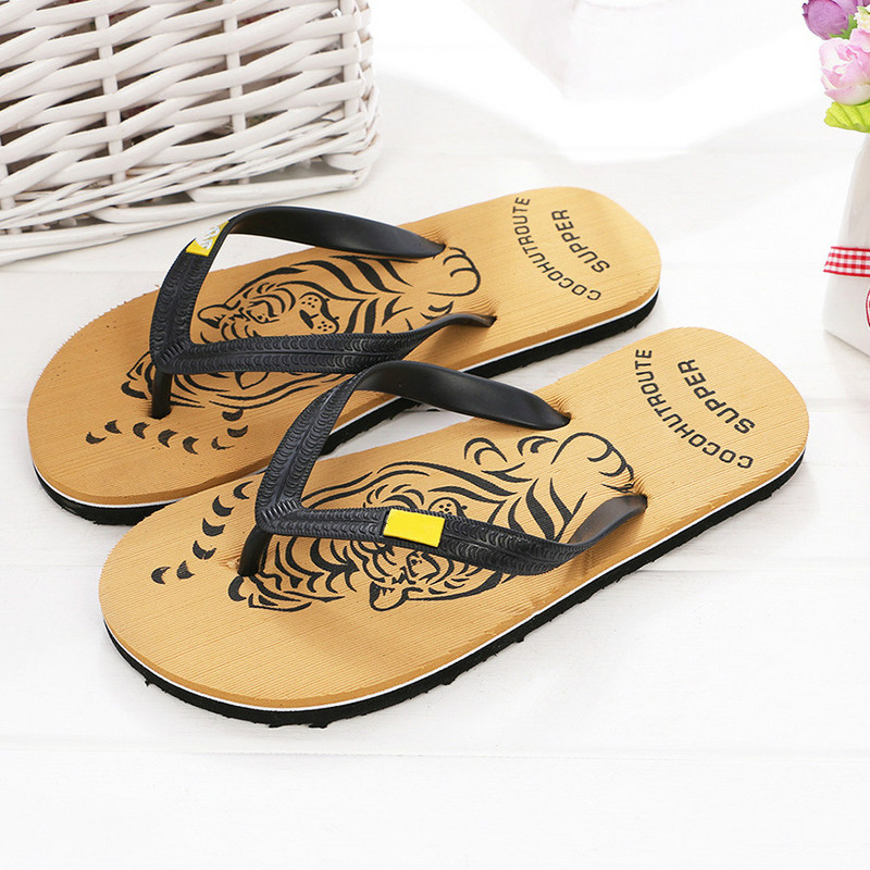 LCIZRONG Nyári Tigris Férfi papucsok 40-44 méretű állati tengerparti lapos papucsok férfi divat kiváló minőségű csúszásmentes papucsok ék