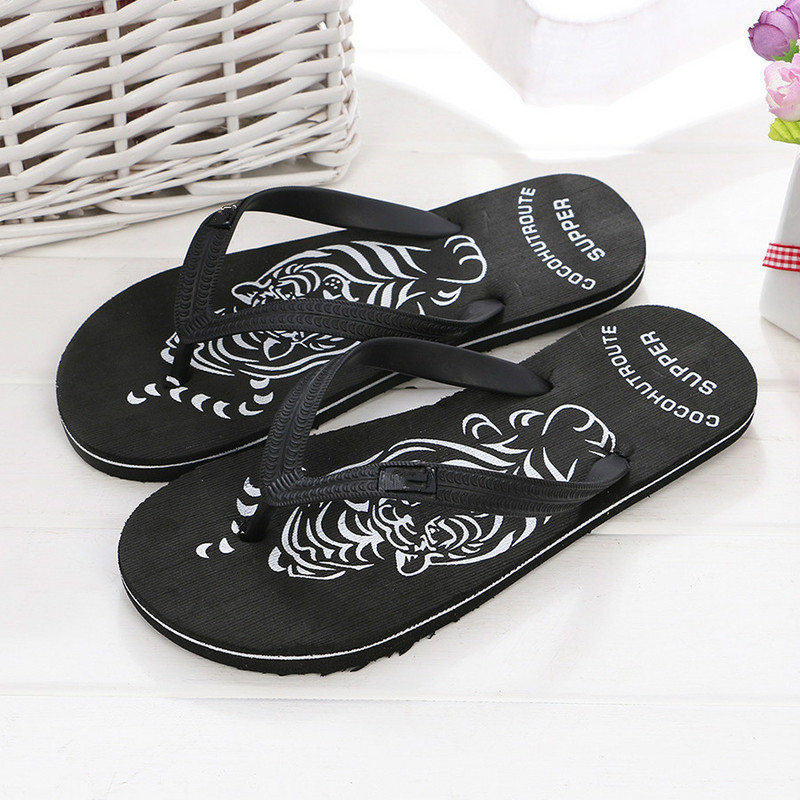 LCIZRONG Nyári Tigris Férfi papucsok 40-44 méretű állati tengerparti lapos papucsok férfi divat kiváló minőségű csúszásmentes papucsok ék