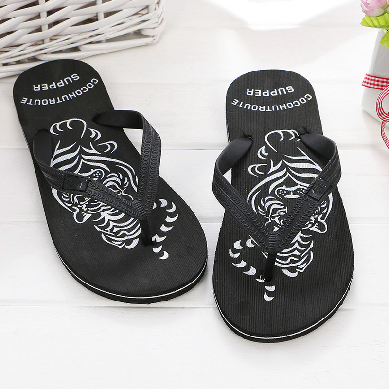 LCIZRONG Nyári Tigris Férfi papucsok 40-44 méretű állati tengerparti lapos papucsok férfi divat kiváló minőségű csúszásmentes papucsok ék