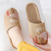 Suihyung višestruke lanene papuče Ženske Muške Indoor Cipele Izvezene cvjetne mašne Ženske ležerne natikače Ženske lanene japanke