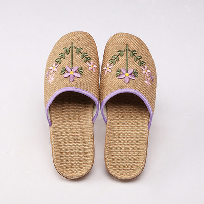 Suihyung višestruke lanene papuče Ženske Muške Indoor Cipele Izvezene cvjetne mašne Ženske ležerne natikače Ženske lanene japanke