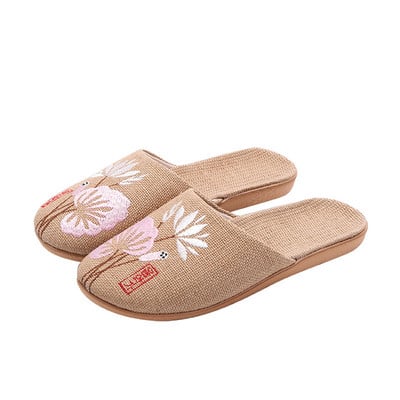 Suihyung višestruke lanene papuče Ženske Muške Indoor Cipele Izvezene cvjetne mašne Ženske ležerne natikače Ženske lanene japanke