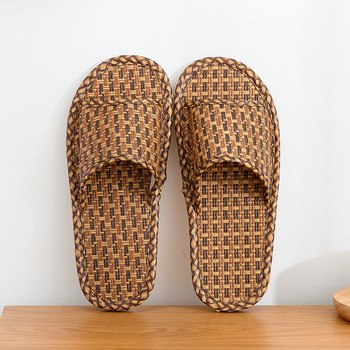 2022 Модни бамбукови тъкани ратанови домашни ленени чехли, летни охлаждащи подове, вътрешни пързалки, унисекс обувки за спалня Mujer Zapatilla