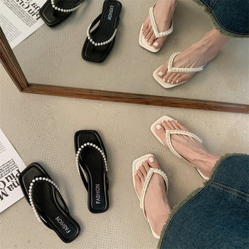 Обувки за жени Модни джапанки за 2023 г. Дамски чехли Модни сбити диви ежедневни чехли Дамски обувки с мъниста на шнур Дамски