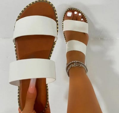 2022., ženske nove sandale s ravnim dnom i papuče velike veličine s metalnim rubom, sandale na otvorenom, univerzalne papuče sandalice