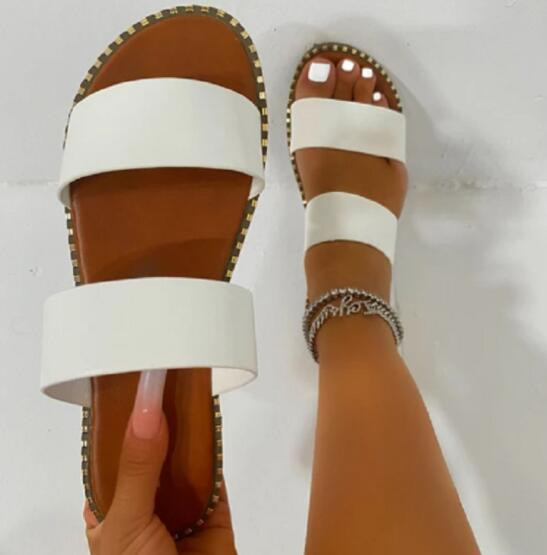 2022., ženske nove sandale s ravnim dnom i papuče velike veličine s metalnim rubom, sandale na otvorenom, univerzalne papuče sandalice