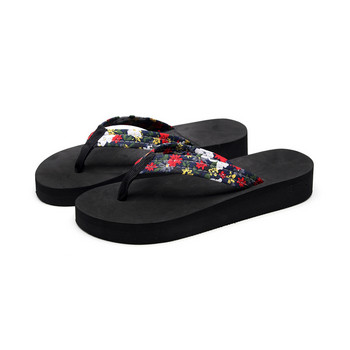Обувки Дамски бохемски плоски чехли с цветя Летни сандалии Неплъзгащи се плажни обувки Джапанки Чехли с цветя Zapatos De Mujer 2020