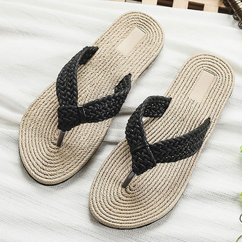 Модни дамски чехли Плажни джапанки Външни ежедневни обувки Дамски неплъзгащи се домашни ленени чехли Дамски равни обувки Летни сандали