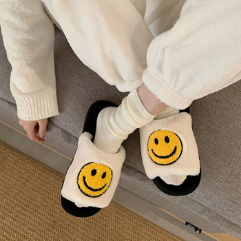 Зимни нови Kawaii анимационни дамски домашни кожени чехли с отворени пръсти, спалня, сладък модел на усмивка, домашни дамски пухкави чехли, пързалки