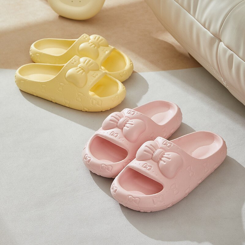 Nove ženske kućne papuče Jednobojne mašne s printom Meke neklizajuće sandale za unutarnju kupaonicu Tobogani za par modnih ženskih cipela za slobodno vrijeme