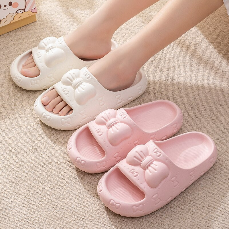 Nove ženske kućne papuče Jednobojne mašne s printom Meke neklizajuće sandale za unutarnju kupaonicu Tobogani za par modnih ženskih cipela za slobodno vrijeme