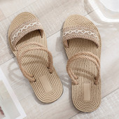 Suvised põimitud sussid 2022 Espadrille plätud naiste kodu siseruumides linasest vabaajajalatsid Sandaalid linasest vööst magamistoa liugused