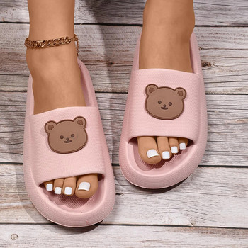 Дамски чехли Сладък анимационен дизайн на мечка Меки нехлъзгащи се сандали за вътрешна баня Двойка EVA пързалки Летни нови домашни дамски обувки