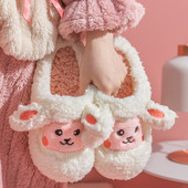 Vtipné topánky, roztomilé zvieracie papuče pre ženy, kawaii nadýchané zimné teplé papuče pre dievčatá, kreslené ovečky, chlpaté šľapky