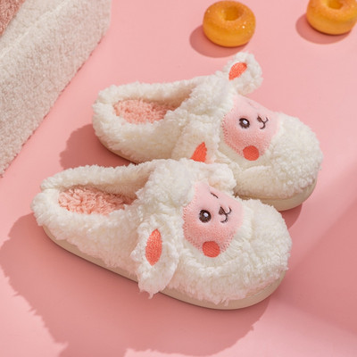 Vtipné topánky, roztomilé zvieracie papuče pre ženy, kawaii nadýchané zimné teplé papuče pre dievčatá, kreslené ovečky, chlpaté šľapky