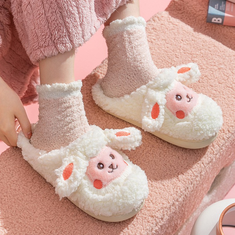 Vtipné topánky, roztomilé zvieracie papuče pre ženy, kawaii nadýchané zimné teplé papuče pre dievčatá, kreslené ovečky, chlpaté šľapky