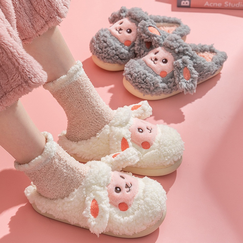 Vtipné topánky, roztomilé zvieracie papuče pre ženy, kawaii nadýchané zimné teplé papuče pre dievčatá, kreslené ovečky, chlpaté šľapky