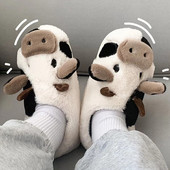 Slatke papuče sa životinjama Žene Djevojčice Kawaii pahuljaste zimske tople papuče Crtani kravlji kravlji papuče Smiješne cipele Pantuflas De Vaca