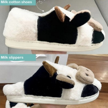 Χαριτωμένη παντόφλα ζώων για κορίτσια Kawaii Fluffy Winter ζεστές παντόφλες Cartoon Milk Cow House Παντόφλες Αστεία παπούτσια Pantuflas De Vaca