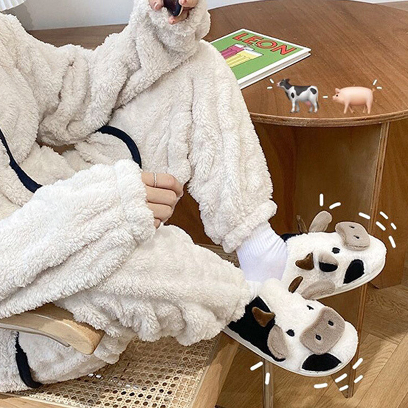 Slatke papuče sa životinjama Žene Djevojčice Kawaii pahuljaste zimske tople papuče Crtani kravlji kravlji papuče Smiješne cipele Pantuflas De Vaca