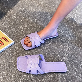 Дамски големи летни дамски обувки Плоски токчета Нови тъкани сандали с плоско дъно Чехли с една дума Дамски плажни чехли