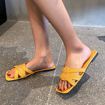 Дамски големи летни дамски обувки Плоски токчета Нови тъкани сандали с плоско дъно Чехли с една дума Дамски плажни чехли
