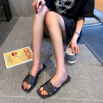 Ženske velike ljetne ženske cipele s ravnim petama Nove tkane sandale s ravnim dnom papuče s jednom riječi Ženske papuče za plažu