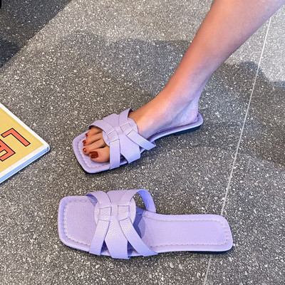 Ženske velike ljetne ženske cipele s ravnim petama Nove tkane sandale s ravnim dnom papuče s jednom riječi Ženske papuče za plažu