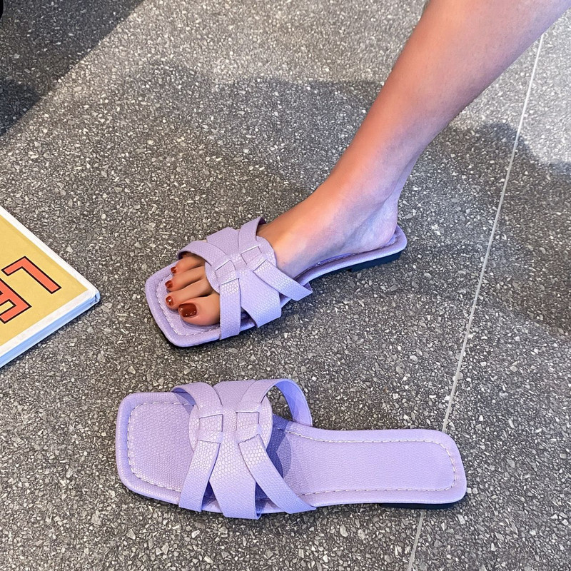 Ženske velike ljetne ženske cipele s ravnim petama Nove tkane sandale s ravnim dnom papuče s jednom riječi Ženske papuče za plažu