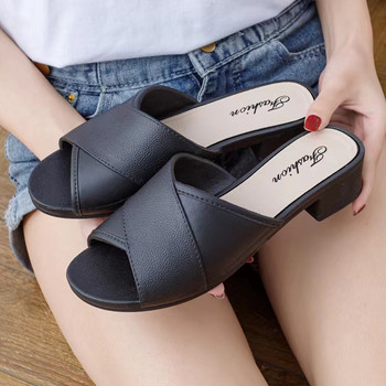 Comemore Καλοκαίρι 2022 Παπούτσια Mules με χαμηλό τακούνι Χοντρό τακούνι Μισόπαντοφλες Σανδάλια Casual σαγιονάρες Γυναικεία παπούτσια εξωτερικού χώρου φθηνά