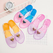 Slapi de vară cu cap de vulpe de cristal pentru femeie Jeleu Transparente Plajă Pantofi plat anti-alunecare Baie Plastic Cuplu Sandale