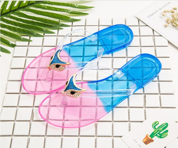 Summer Fox Head Κρυστάλλινα Σαγιονάρες για Γυναικεία Ζελέ Διαφανές Αντιολισθητικά Flat Παπούτσια Μπάνιου Πλαστικά Ζευγάρι Σανδάλια