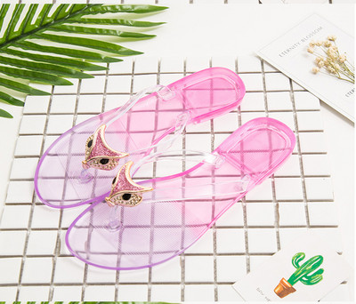 Slapi de vară cu cap de vulpe de cristal pentru femeie Jeleu Transparente Plajă Pantofi plat anti-alunecare Baie Plastic Cuplu Sandale