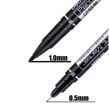 2 ΤΕΜ/Σετ Μόνιμοι μαρκαδόροι με δύο μύτες Fine Point Waterproof Ink Thin Nib Crude Nib Black Ink 0,5mm-2mm Λεπτόχρωμο στυλό με κεφαλή
