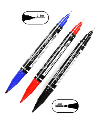 Deli 0,5/1mm Dual Nib Marker Pen Αδιάβροχο Oil Ink Permanent Mark CD Glass Artist Painting Wood Plastic Rock Student Χαρτικά