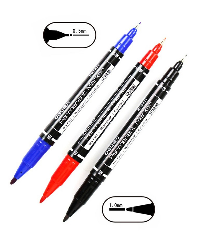 Deli 0,5/1mm Dual Nib Marker Pen Αδιάβροχο Oil Ink Permanent Mark CD Glass Artist Painting Wood Plastic Rock Student Χαρτικά