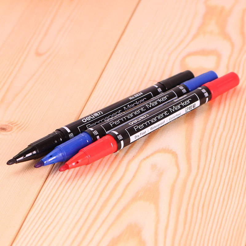 Deli 0,5/1mm Dual Nib Marker Pen Αδιάβροχο Oil Ink Permanent Mark CD Glass Artist Painting Wood Plastic Rock Student Χαρτικά