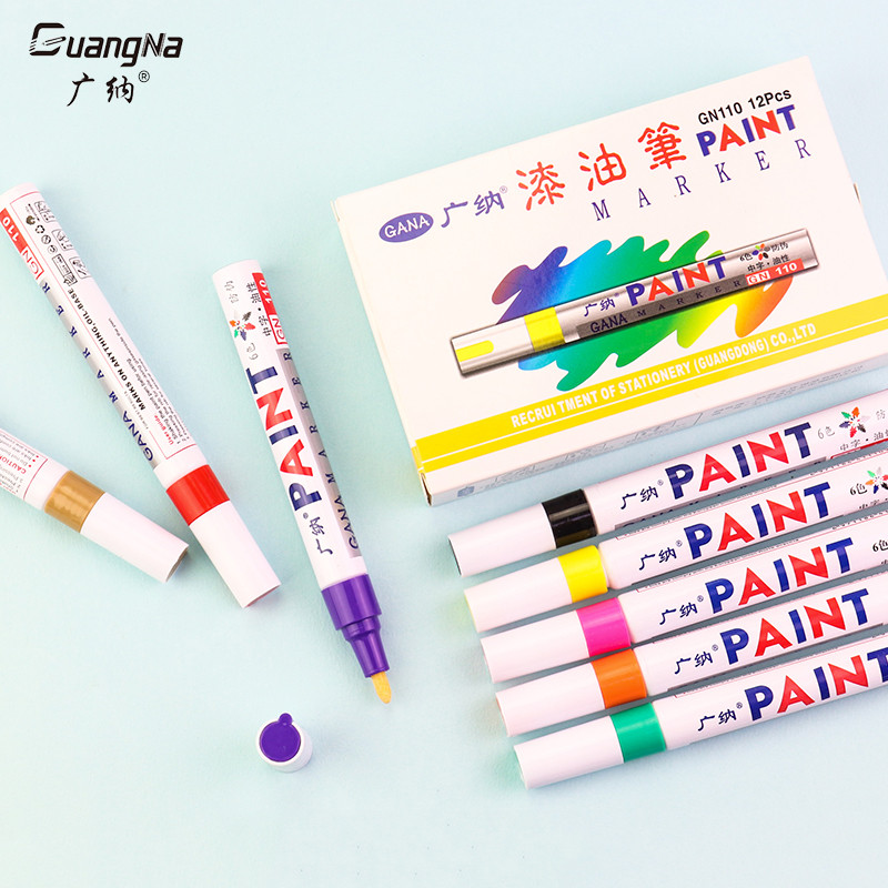 GANA έγχρωμοι μαρκαδόροι λαδιού Αδιάβροχο στυλό μαρκαδόρου 12 Χρώμα Χρήση για DIY Craft άλμπουμ αυτοκινήτου Μεταλλικό γυαλί Face Art Tool GN-110