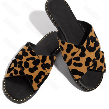 Γυναικείες σαγιονάρες Leopard print Καλοκαίρι 2022 Γυναικεία casual flats σταυρωτά ανοιχτά δάχτυλα Γυναικεία γυναικεία παντόφλες σανδάλια παπούτσια