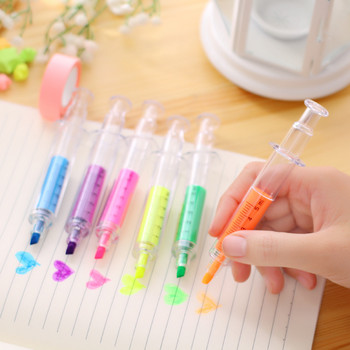 Νέα 6 τεμάχια/συσκευασία Funny Kawaii Syringe Fluorescent Pen Λέξεις-κλειδιά Mark Pen Highlighter Στυλό Σχολείο και Γραφείο